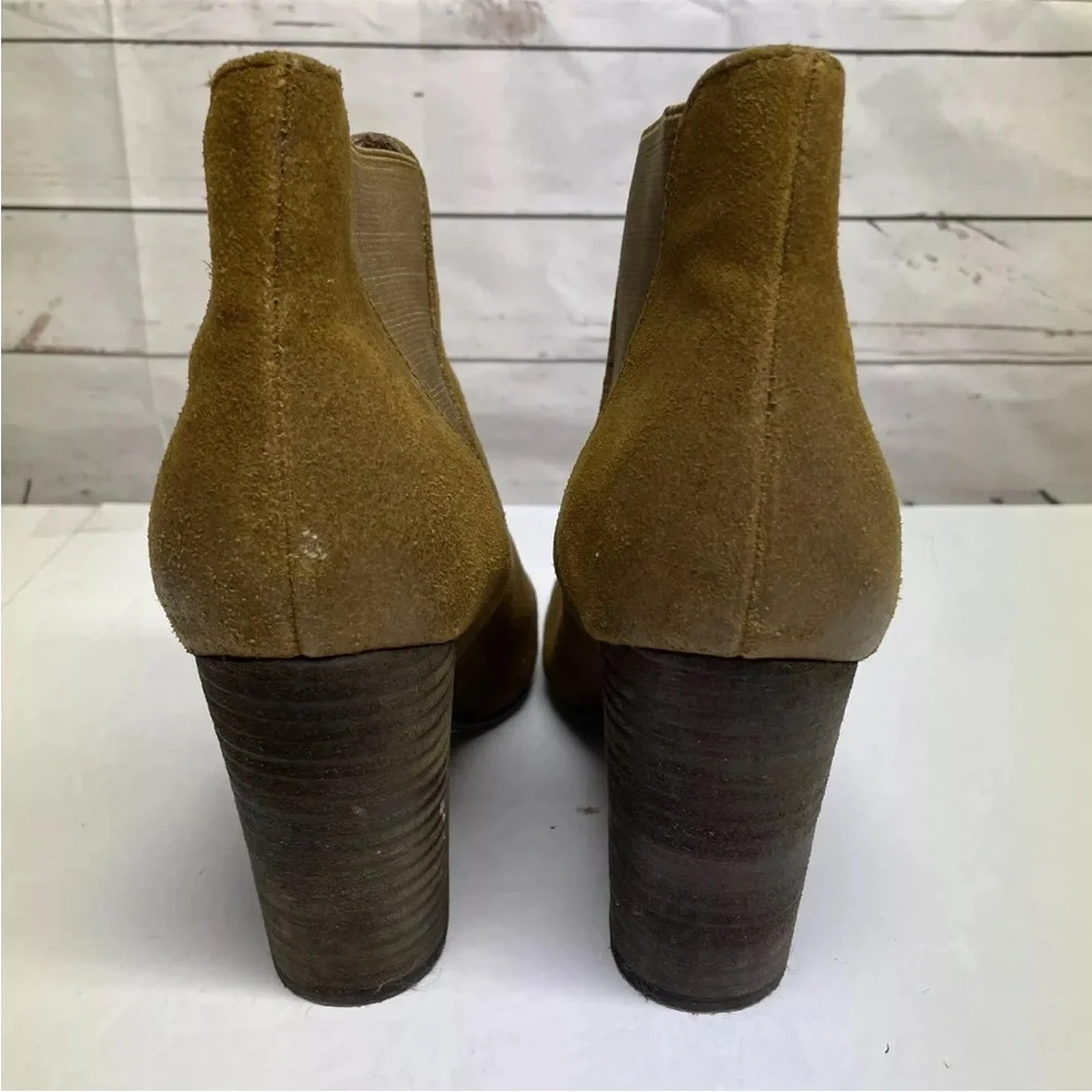Crown Vintage Chelsea Ankle Booties Brown Grunge Size 9 Block Heel Pull On Boots